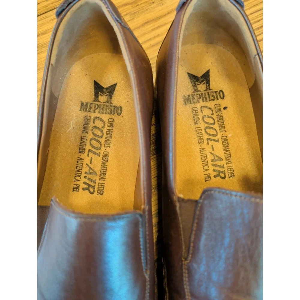 Mephisto Mens 10.5 Brown Leather Cool Air Comfort Shoes Loafers Slip On